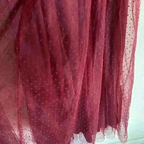 Lulu’s Lovely Influence Wine Red Tulle Swiss Dot Tie-Strap Coquette Midi Dress L - Picture 10 of 13